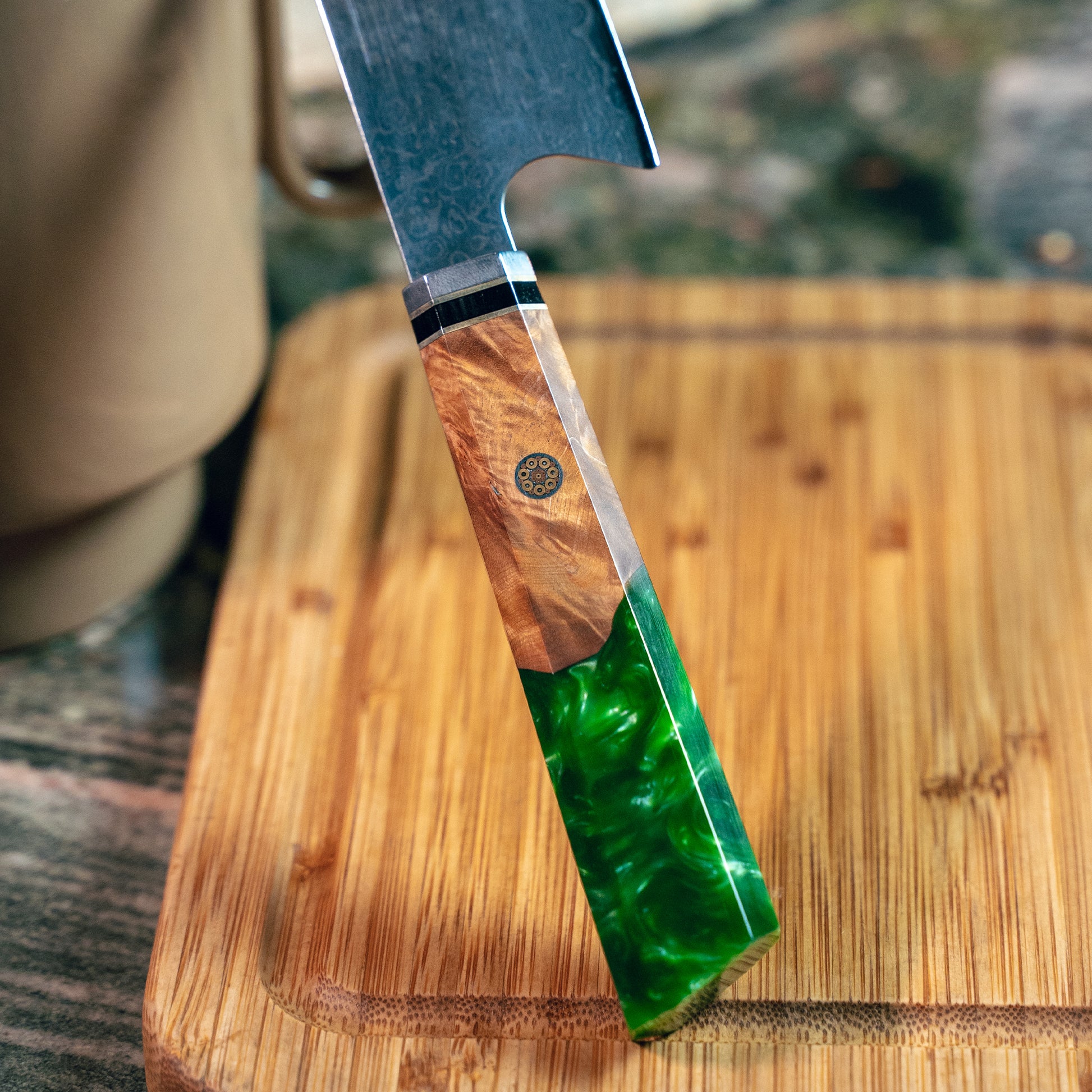 Green Resin Wooden Handle Kitchen Knives 